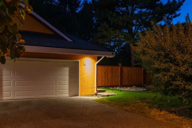 Outdoor house lights at night, showing how pests are attracted to light.